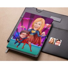 Bk Gift Kişiye Özel Anne ve Süper Çocuk Karikatürlü Beyaz Defter-1 , Arkadaşa Hediye , Sevgiliye Hediye