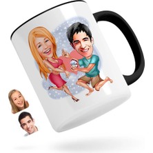 BK Gift Kişiye Özel Sevgililer Karikatürlü Siyah Kupa Bardak-19