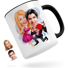 BK Gift Kişiye Özel Sevgililer Karikatürlü Siyah Kupa Bardak-9