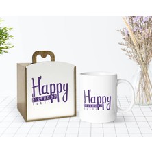 BK Gift Kişiye Özel Ahşap Kutuda Happy Birthday Tasarımlı Beyaz Kupa Bardak-3