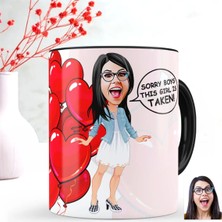 BK Gift Kişiye Özel Bayan Sevgili Karikatürlü Siyah Kupa Bardak - 1