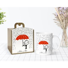 BK Gift Kişiye Özel Ahşap Kutuda Aşık Çöp Adam Tasarımlı Beyaz Kupa Bardak-2
