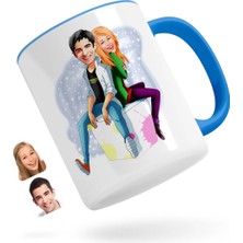 BK Gift Kişiye Özel Sevgililer Karikatürlü Mavi Kupa Bardak-35