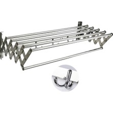 Tr Bu 50-100 cm Havlu ve Çamaşır Askısı, 6 Raylı, Teleskopik, Katlanabilir, Banyo Kancası ve