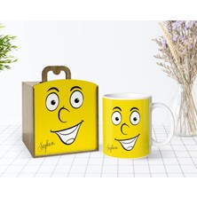 BK Gift Kişiye Özel Ahşap Kutuda Face Tasarımlı Beyaz Kupa Bardak-1
