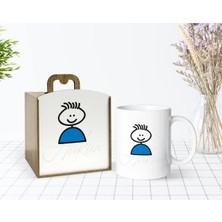 BK Gift Kişiye Özel Ahşap Kutuda Çöp Adam Tasarımlı Beyaz Kupa Bardak-1
