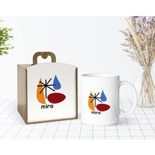 BK Gift Kişiye Özel Ahşap Kutuda Miro Style Tasarımlı Beyaz Kupa Bardak-1