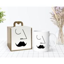 BK Gift Kişiye Özel Ahşap Kutuda Picasso Erkek Figür Tasarımlı Beyaz Kupa Bardak-1