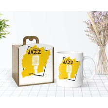 BK Gift Kişiye Özel Ahşap Kutuda Jazz Tasarımlı Beyaz Kupa Bardak-1
