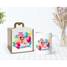 BK Gift Kişiye Özel Ahşap Kutuda Fotoğraflı Doğum Günü Tasarımlı Beyaz Kupa Bardak-1