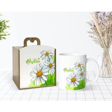 BK Gift Kişiye Özel Ahşap Kutuda Papatya Temalı Beyaz Kupa Bardak-7