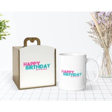 BK Gift Kişiye Özel Ahşap Kutuda Happy Birthday Tasarımlı Beyaz Kupa Bardak-1
