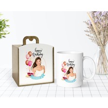 BK Gift Kişiye Özel Ahşap Kutuda Fotoğraflı Doğum Günü Tasarımlı Beyaz Kupa Bardak-5