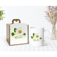 BK Gift Kişiye Özel Ahşap Kutuda Papatya Temalı Beyaz Kupa Bardak-4
