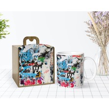 BK Gift Kişiye Özel Ahşap Kutuda Street Art Tasarımlı Beyaz Kupa Bardak-1