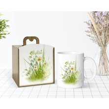 BK Gift Kişiye Özel Ahşap Kutuda Papatya Temalı Beyaz Kupa Bardak-13