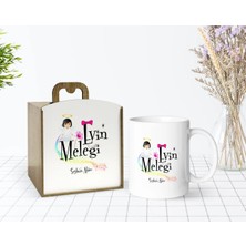 BK Gift Kişiye Özel Ahşap Kutuda Evin Meleği Tasarımlı Beyaz Kupa Bardak-1