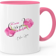 BK Gift Kişiye Özel Benim Güzel Annem Pembe Kupa Bardak - 1