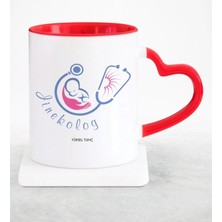 BK Gift Kişiye Özel Mesleki Jinekolog Kırmızı Kalpli Kupa Bardak - 2