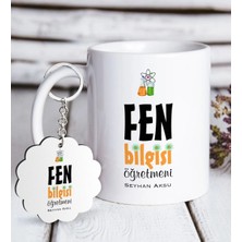 BK Gift Kişiye Özel Fen Bilgisi Öğretmeni Beyaz Kupa ve Anahtarlık Hediye Seti