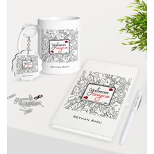 BK Gift Kişiye Özel Öğretmenimi Seviyorum Kupa Anahtarlık Beyaz Defter Kalem Hediye Seti-1