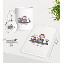 BK Gift Kişiye Özel Anasınıfı Öğretmeni Kupa Anahtarlık Beyaz Defter Kalem Hediye Seti-3