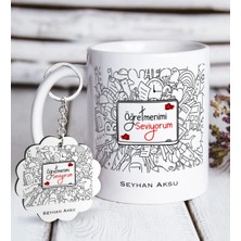 BK Gift Kişiye Özel Öğretmenimi Seviyorum Beyaz Kupa ve Anahtarlık Hediye Seti-1