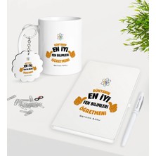 BK Gift Kişiye Özel Fen Bilimleri Öğretmeni Kupa Anahtarlık Beyaz Defter Kalem Hediye Seti-1