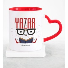 BK Gift Kişiye Özel Mesleki Yazar Kırmızı Kalpli Kupa Bardak - 1