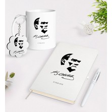 BK Gift Kişiye Özel Atatürk Temalı Kupa Anahtarlık Beyaz Defter Kalem Hediye Seti-24