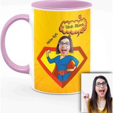 BK Gift Kişiye Özel Anneler Günü Temalı Karikatürlü Pembe Kupa Bardak P3