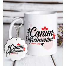 BK Gift Kişiye Özel Canım Öğretmenim Beyaz Kupa ve Anahtarlık Hediye Seti-11
