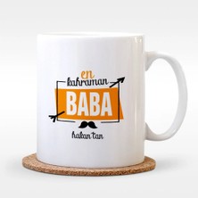 BK Gift Kişiye Özel En Kahraman Baba Tasarımlı Beyaz Kupa Bardak - 1