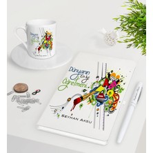 BK Gift Kişiye Özel Dünyanın En Iyi Öğretmeni Beyaz Defter Kalem Türk Kahvesi Fincanı Seti-27