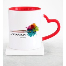 BK Gift Kişiye Özel Mesleki Ressam Kırmızı Kalpli Kupa Bardak