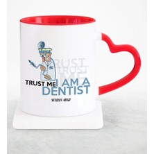 BK Gift Kişiye Özel Mesleki Diş Hekimi Kırmızı Kalpli Kupa Bardak - 3