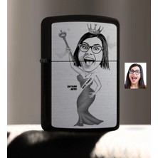 BK Gift Kişiye Özel Bayan Güzellik Kraliçesi Karikatürlü Benzinli Siyah Metal Çakmak - 1