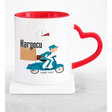 BK Gift Kişiye Özel Mesleki Kargocu Kırmızı Kalpli Kupa Bardak