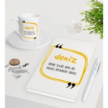 BK Gift Kişiye Özel Isim Anlamı Beyaz Defter Kalem Türk Kahvesi Fincanı Seti-5