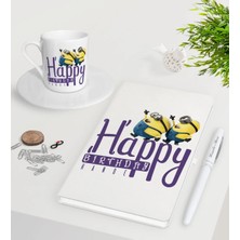 BK Gift Kişiye Özel Happy Birthday Beyaz Defter Kalem Türk Kahvesi Fincanı Seti-5