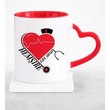 BK Gift Kişiye Özel Mesleki Hemşire Kırmızı Kalpli Kupa Bardak - 6