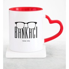 BK Gift Kişiye Özel Mesleki Bankacı Kırmızı Kalpli Kupa Bardak - 10