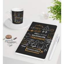 BK Gift Kişiye Özel Matematik Öğretmeni Beyaz Defter Kalem Türk Kahvesi Fincanı Seti-10