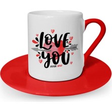 BK Gift Kişiye Özel Seni Seviyorum Kırmızı Türk Kahvesi Fincanı - 2
