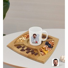 BK Gift Kişiye Özel Erkek Acil Tıp Teknisyeni Karikatürlü Beyaz Kupa ve Doğal Masif Ahşap 4 Bölmeli Sunum Tabağı Çerezlik Hediye Seti-1