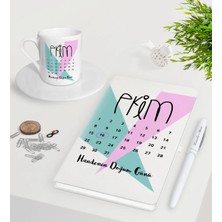 BK Gift Kişiye Özel Doğum Günü Takvim Beyaz Defter Kalem Türk Kahvesi Fincanı Seti-3