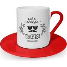BK Gift Kişiye Özel Yılın En Iyi Dayısı Kırmızı Türk Kahvesi Fincanı