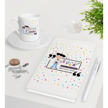 BK Gift Kişiye Özel Kimya Öğretmeni Beyaz Defter Kalem Türk Kahvesi Fincanı Seti-2