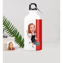 BK Gift Kişiye Özel Bayan Süper Aşçı Karikatürlü Metal Suluk (500 Ml.)