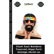 Carlburn Siyah Saçlı Bandana Tasarımlı Hippi Parti Gözlüğü 26X18 cm Sahne Takısı Giyim Aksesuarı Maskeli Balo